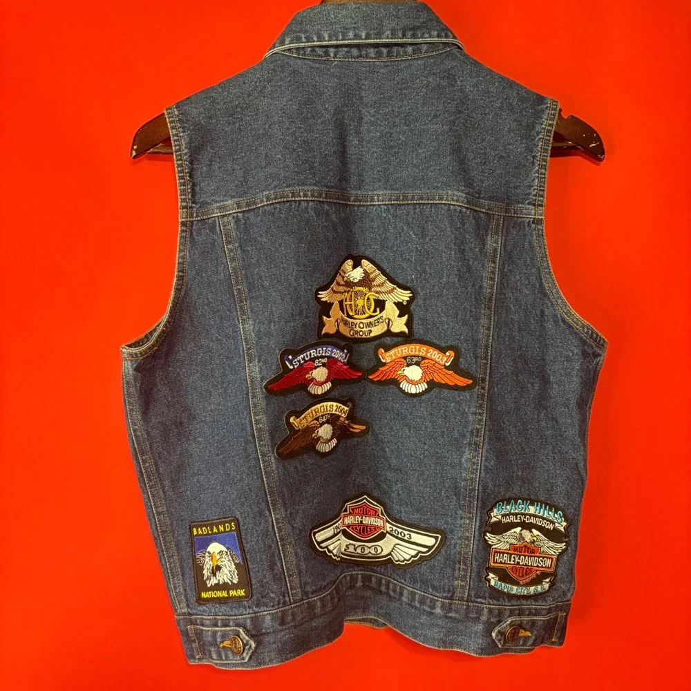 Vintage Denim Vest Sturgis Harley Davidson‎ Motorcycle Patches S - Picture 4 of 7